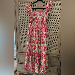 Peyton & Parker Bright Floral Ruffled Smocked Tie Back Maxi Dress Xl